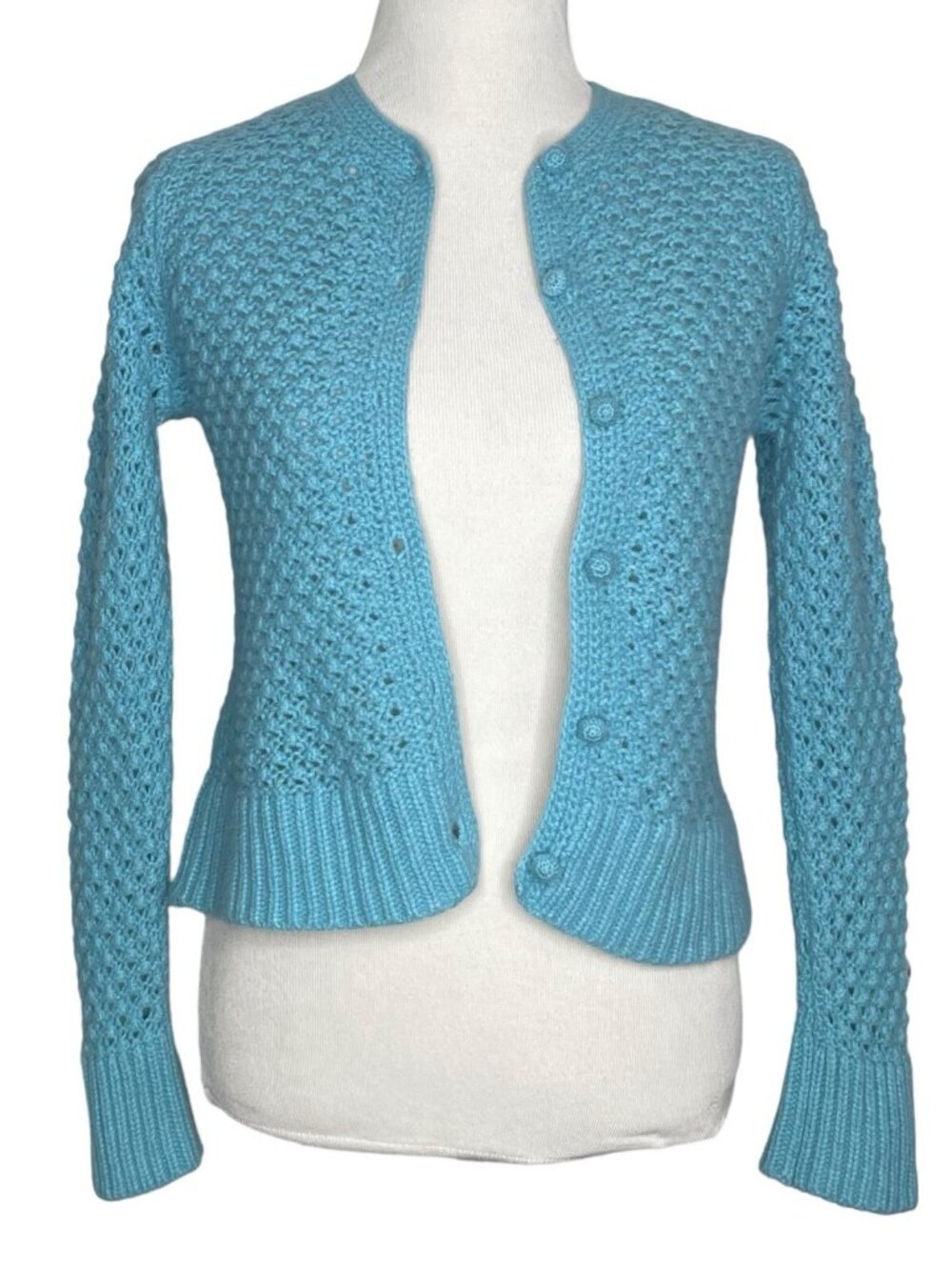 L.L.Bean Womens Cardigan Small Popcorn Basket Knit Wool Blend Button Front
